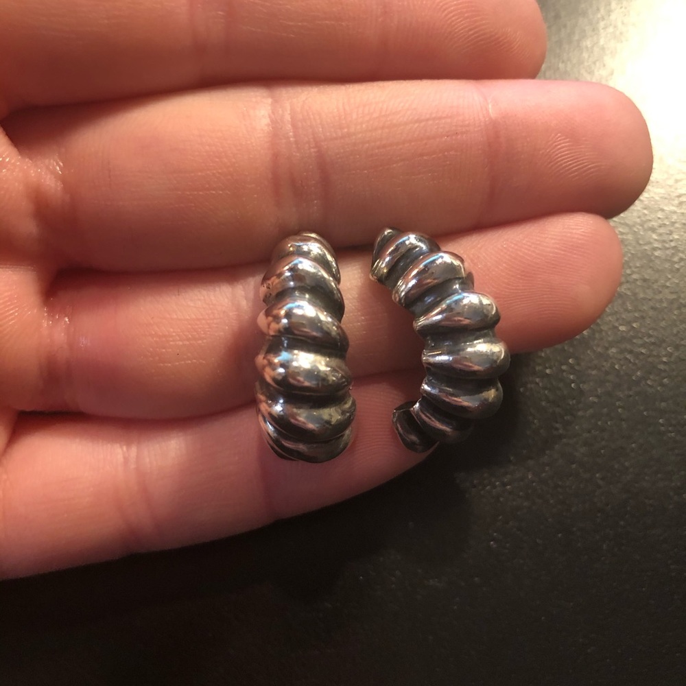 David Yurman Style Shrimp Sterling Silver Hoops
